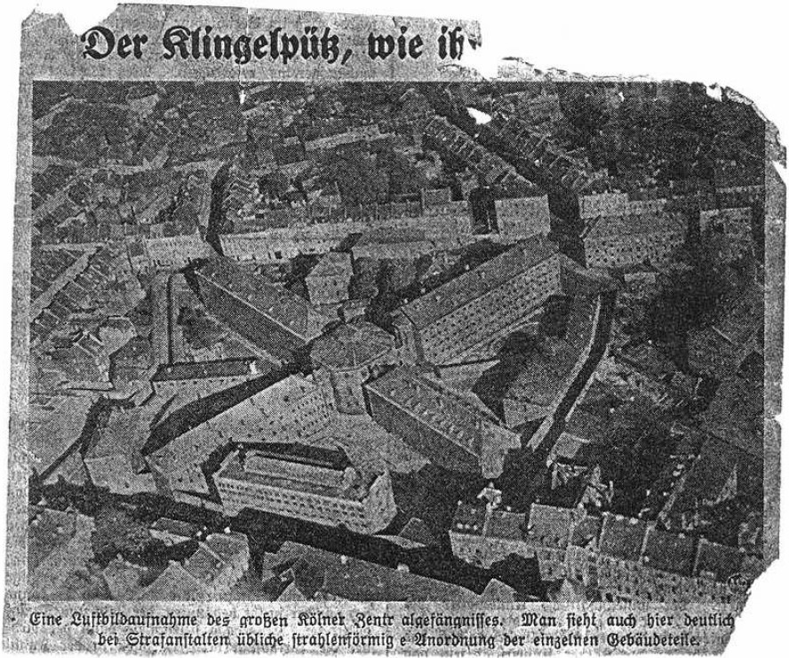 Historische Luftbildaufnahme des Kölner Zentralgefängnisses Arrest- und Correctionshaus am Klingelpütz (undatiert, vermutlich 1900-1930).