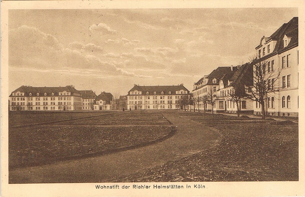 Historische Postkarte (nach 1927): "Wohnstift der Riehler Heimstätten in Köln".
