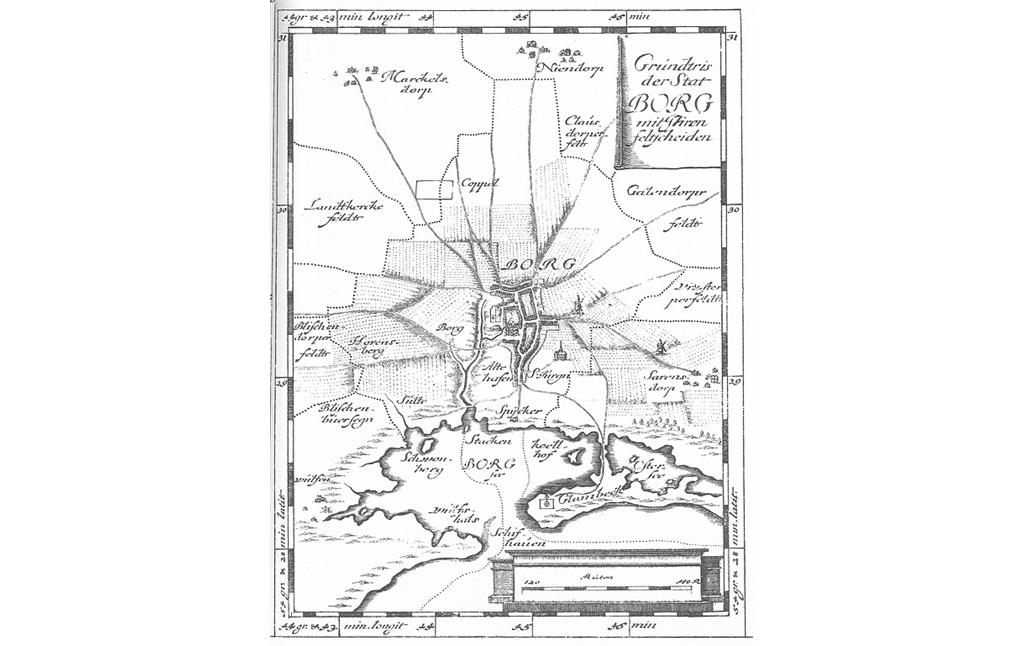 Burg Glambek auf einer Karte von 1652
