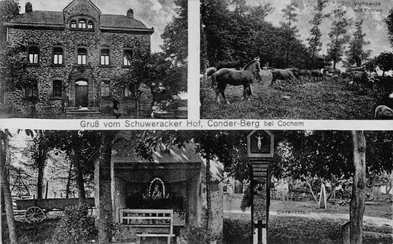 Historische Postkarte "Gruß vom Schuweracker Hof, Conder Berg bei Cochem" (um 1915).