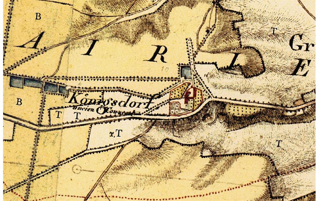 Ausschnitt der historischen Karte der "Topographischen Aufnahme der Rheinlande" von Tranchot / von Müffling 1801-1828 bei Frechen-Königsdorf.