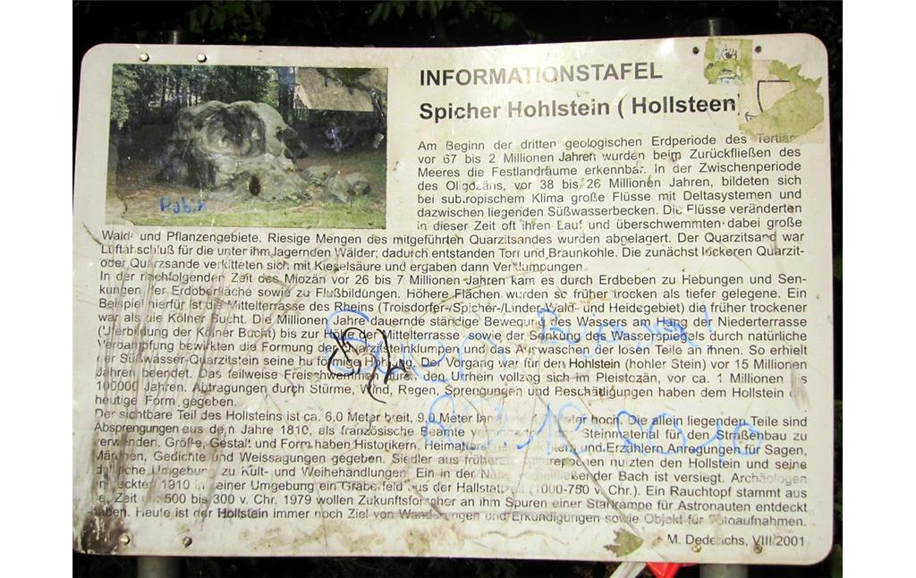 Die etwas ramponierte Hinweistafel zum Spicher Hohlstein (2011).