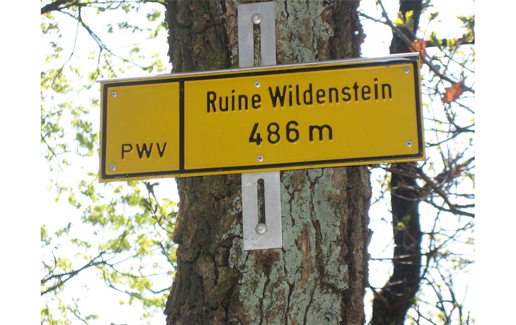 Hinweisschild auf die Burgruine Wildenstein (2009)