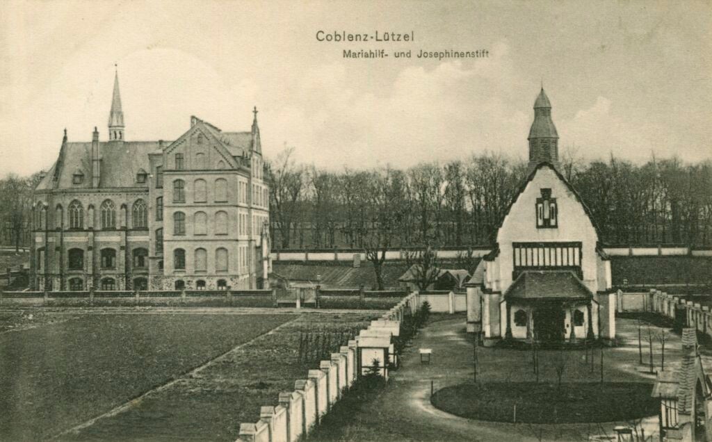 Historische Postkarte des Josephinenstifts der Maria-Hilf-Kapelle in Koblenz-Lützel (gelaufen um 1907).