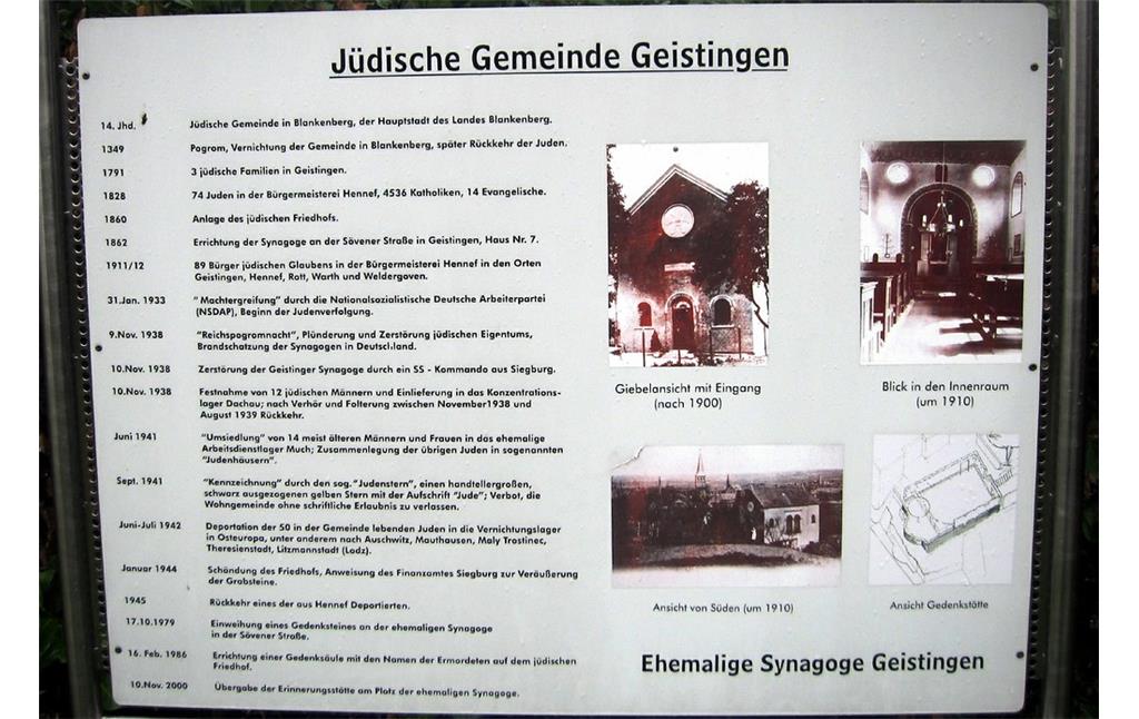 Informationsttafel an der ehemaligen Synagoge Hennef-Geistingen (2013)