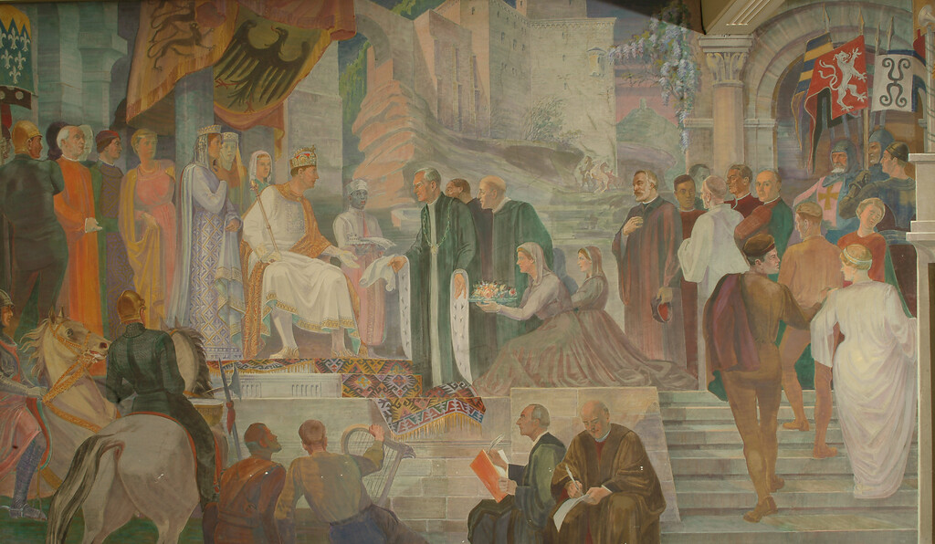 Fresko von Adolf Kessler im Ratssaal des Rathauses in Annweiler am Trifels (2020)