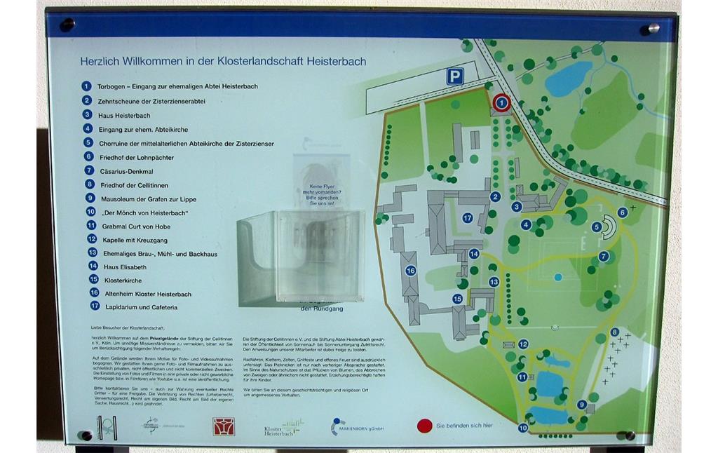 Plan zur "Klosterlandschaft Heisterbach" am barocken Klosterttor zur ehemaligen Abtei (2014).