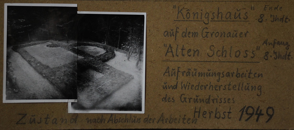 Historische Aufnahme des "Königshauses" der Befestigungsanlage Gronauer Altes Schloss bei Krofdorf-Gleiberg (1949)