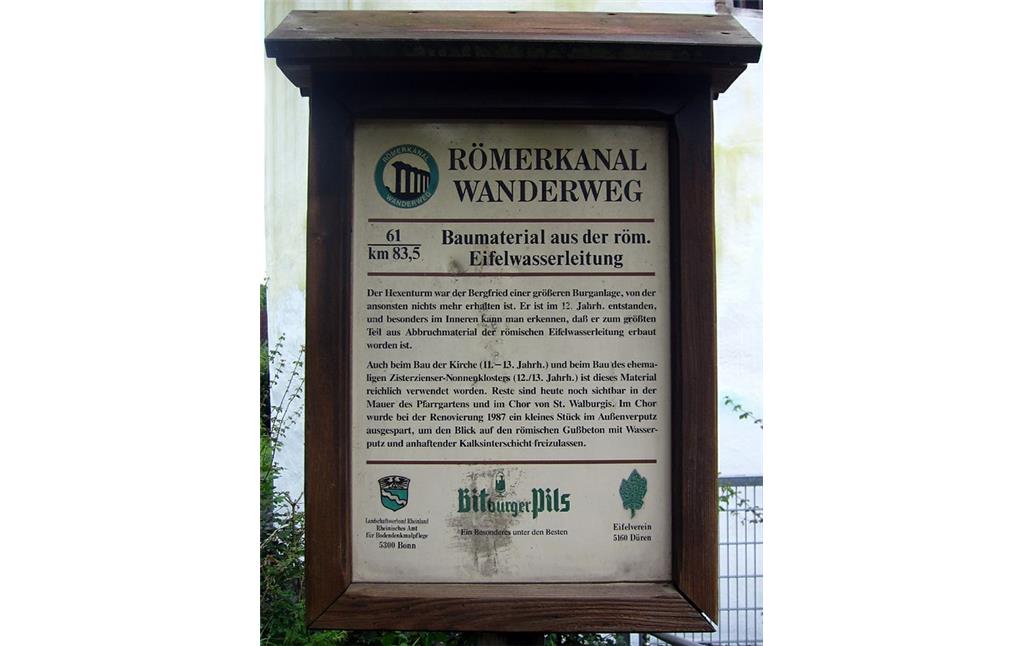 Hinweistafel zum "Römerkanal Wanderweg" am "Hexenturm" in Bornheim-Walberberg (2013)