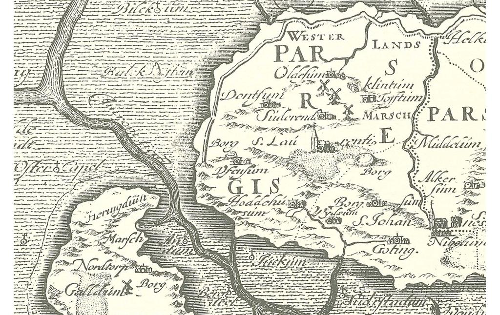 Motte Utersumborg in einer Karte von 1648