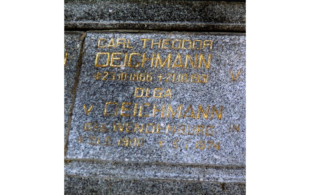 Grabinschrift von Carl Theodor Deichmann am Familiengrab der Deichmanns auf dem Melatenfriedhof in Köln-Lindenthal (2020).