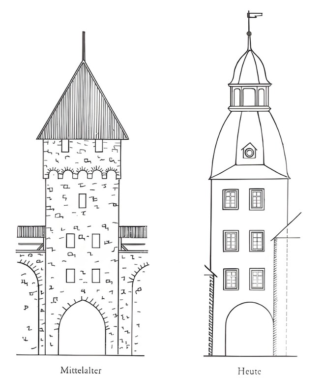 Rekonstruktionszeichnung des Torturms Oberes Stadttor in Kirchheimbolanden (2020)