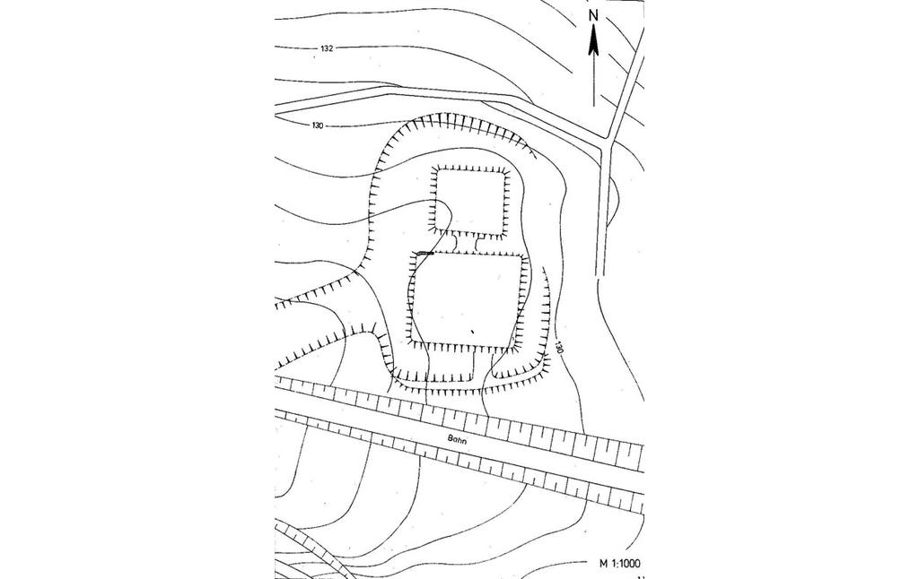 Topgrafischer Plan von 1989 der Wasserburg Haus Broich bei Windeck
