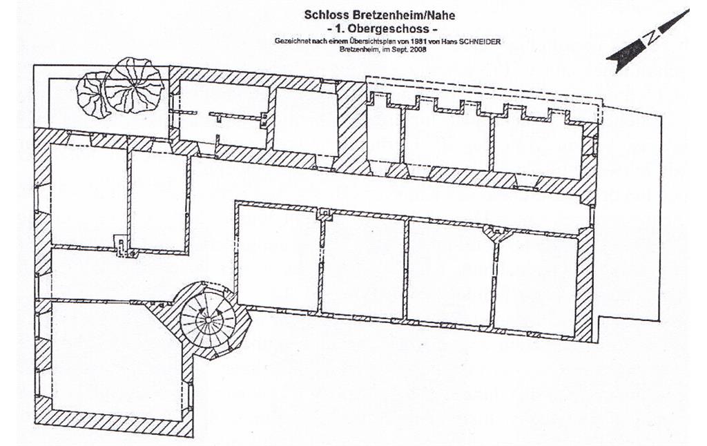 Grundriss des Bretzenheimer Schlosses - Erstes Obergeschoss (2008)