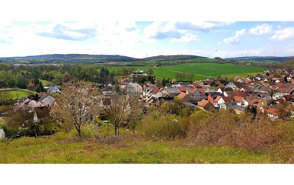Blick auf die Ortsgemeinde Waldlaubersheim von der Anhöhe Domberg aus (2021)