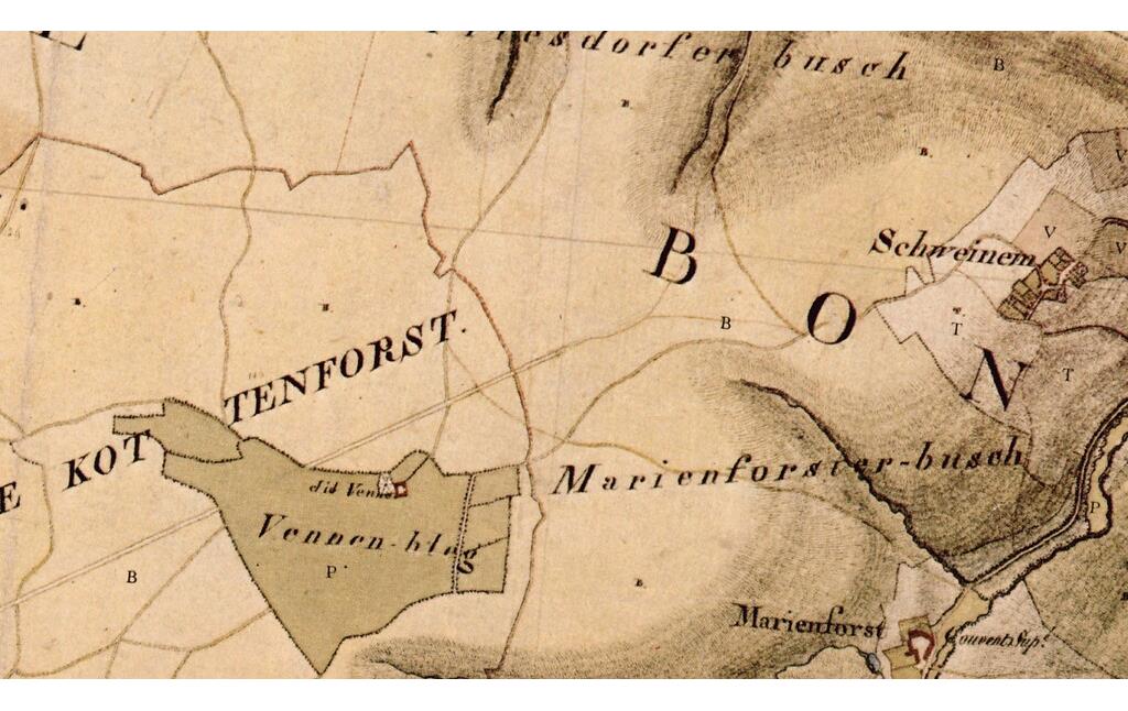 Das Forsthaus Venne auf einem Ausschnitt der historischen Karte von Tranchot/von Müffling, 1801-1828