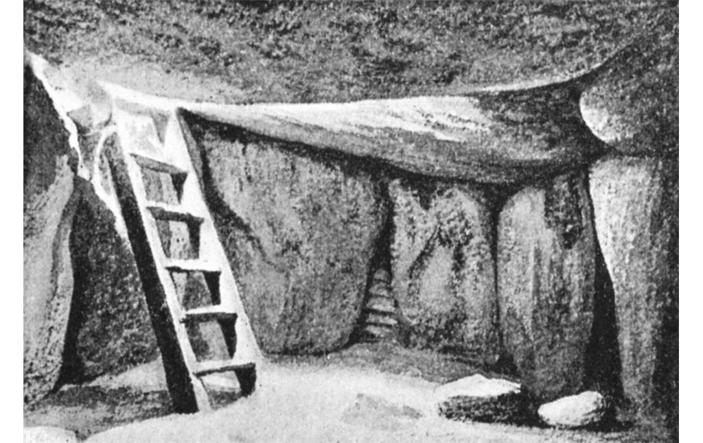 Das Großsteingrab Denghoog auf Sylt von innen - Zeichnung von Fritz Stoltenberg um 1895