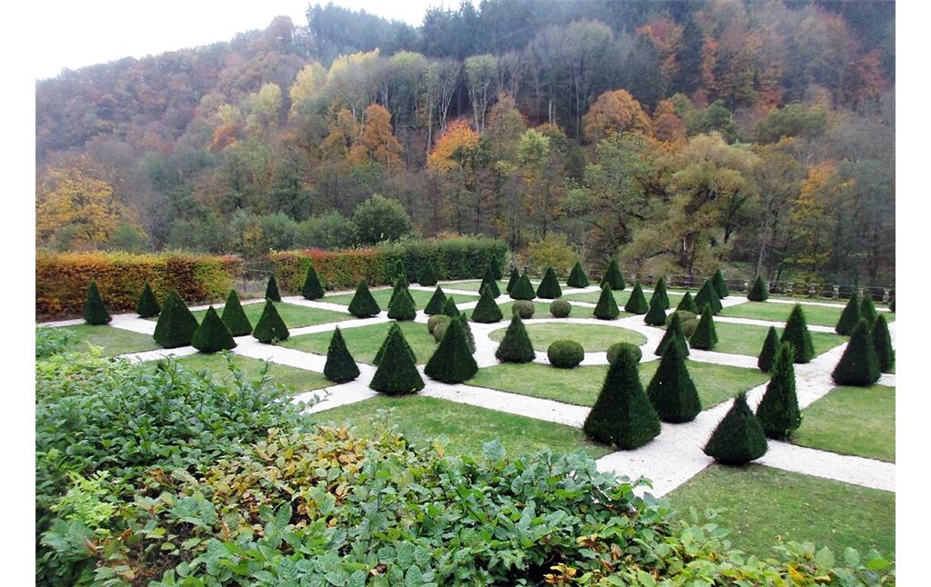 Blick auf die Gartenanlage im Südosten des Schlosses Bürresheim im Nettetal (2020).