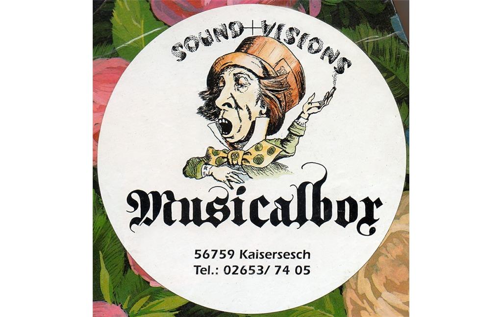 Werbeaufkleber der Diskothek Musicalbox (M-Box) in Kaisersesch aus den 1990er Jahren.