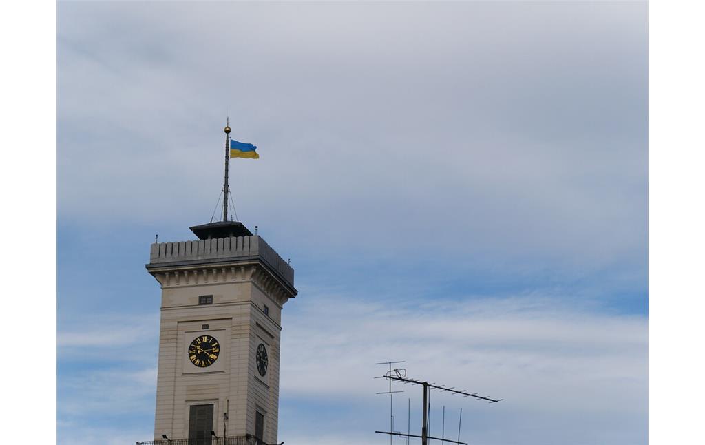 Ukrainian flag on Lviv Town Hall (2019)