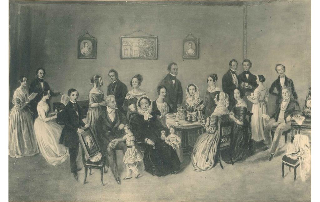 Mitglieder der Bendorfer Industriellenfamilie Remy beim Tee (um 1840)