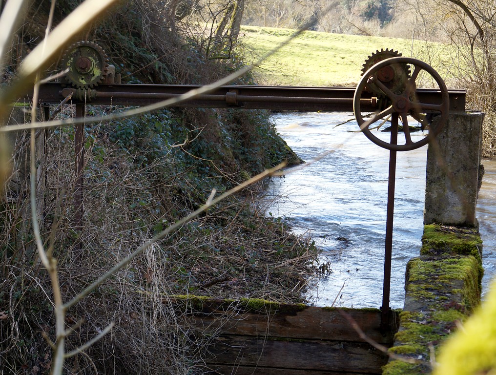 Ein Wasserzulauf mit Wehr an der früheren Ruitscher Mühle bei Polch (2015)