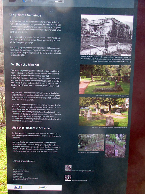 Informationstafel zu den jüdischen Gemeinden Schleiden und Gemünd am Judenfriedhof in Schleiden-Gemünd (2016).