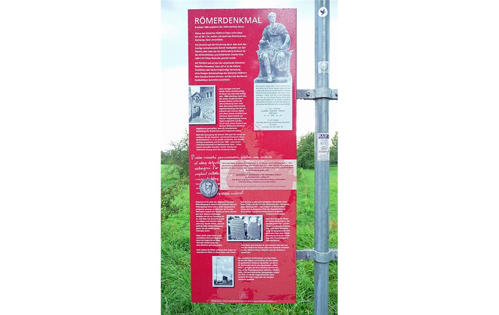Informationstafel zum Römerdenkmal auf dem Rheindamm bei Schwarzrheindorf (2014).
