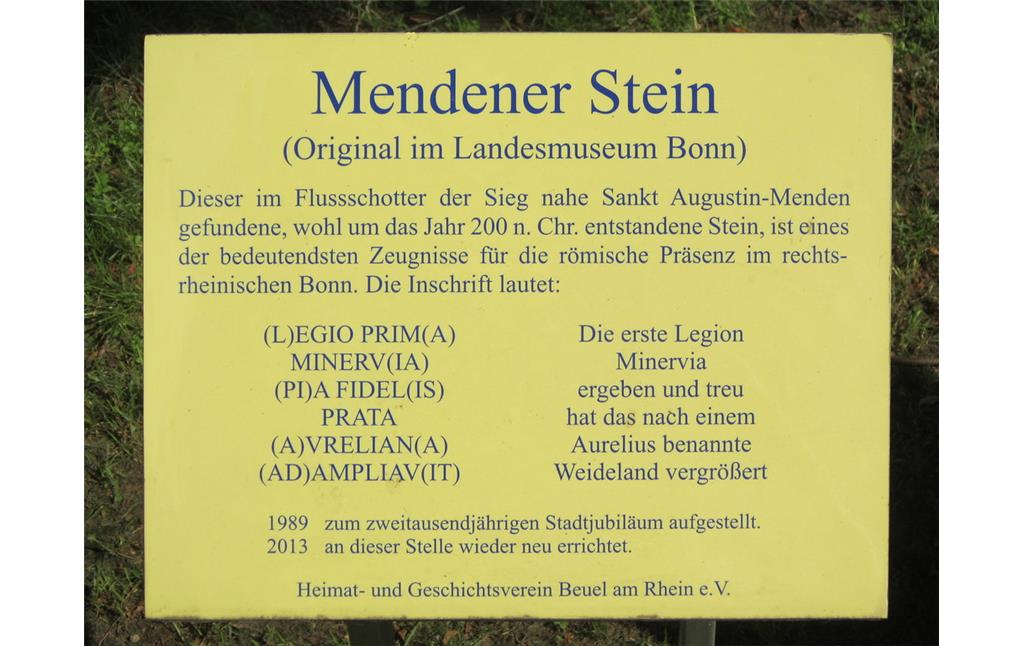Bonn-Beuel, Steindenkmal der Legio I Minervia aus Sankt Augustin-Niedermenden, Erläuterungstafel (2017)