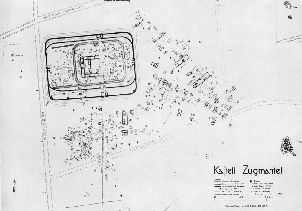 Lageplan des Kastells Zugmantel mit dem umgebenden Lagerdorf bei Taunusstein-Orlen im Rheingau-Taunus-Kreis