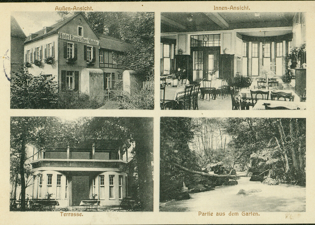 Historische Postkarte mit der Rauschermühle in Plaidt (gelaufen 1917)