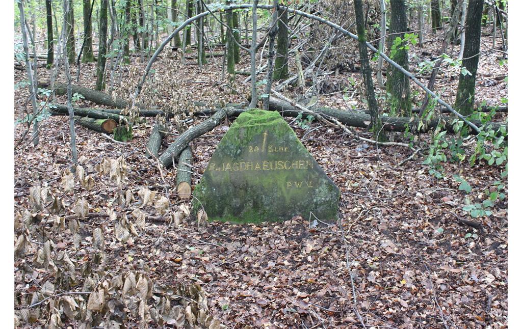 Ritterstein Nr.60 "R. Jagdhaeuschen 20 Schr." am Weißenberg nördlich von Hermersbergerhof (2021)