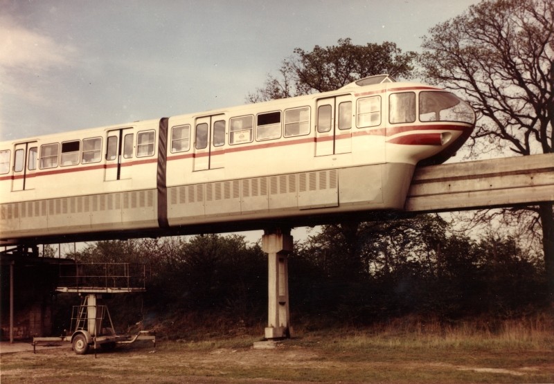 Das für die Jahrhundertausstellung in Turin entwickelte Modell "Italia 1961" der ALWEG-Bahn in Köln-Fühlingen (1960/61).