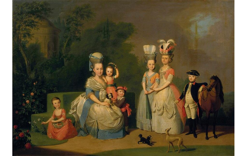 Porträtgemälde der Fürstin Karoline von Nassau-Weilburg mit ihren Kindern (um 1778)