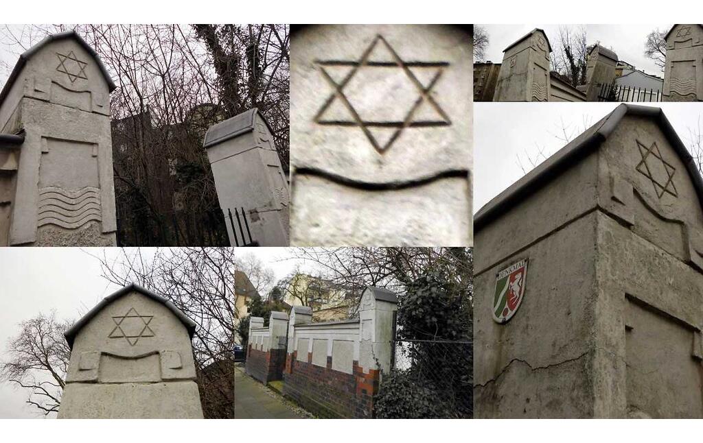 Detailaufnahmen der Mauer des ehemaligen jüdischen Friedhofs in Duisburg-Ruhrort (2020).