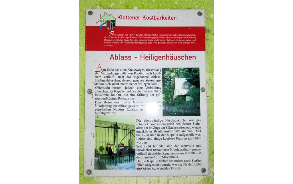 Infotafel "Klottener Kostbarkeiten  Ablass-Heiligenhäuschen" (2023)