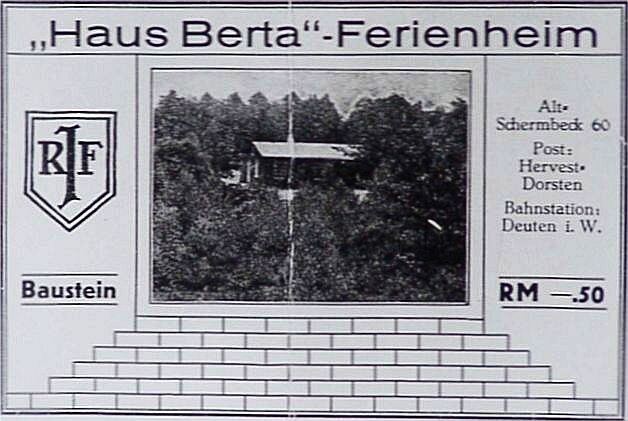 Spenden-Baustein über 50 Reichspfennig für das 1934 eingeweihte und 1937 geschlossene jüdische Ferienheim "Haus Berta" des Reichsbunds jüdischer Frontsoldaten bei Schermbeck.