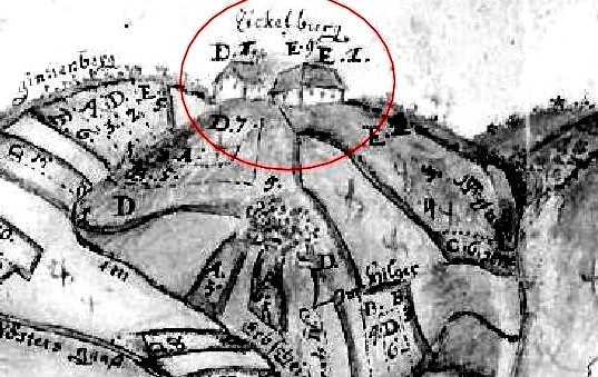 Karte mit den Besitzungen der Kölner Jesuiten 1739 mit Zickelburger Höfen bei Menzenberg in Bad Honnef