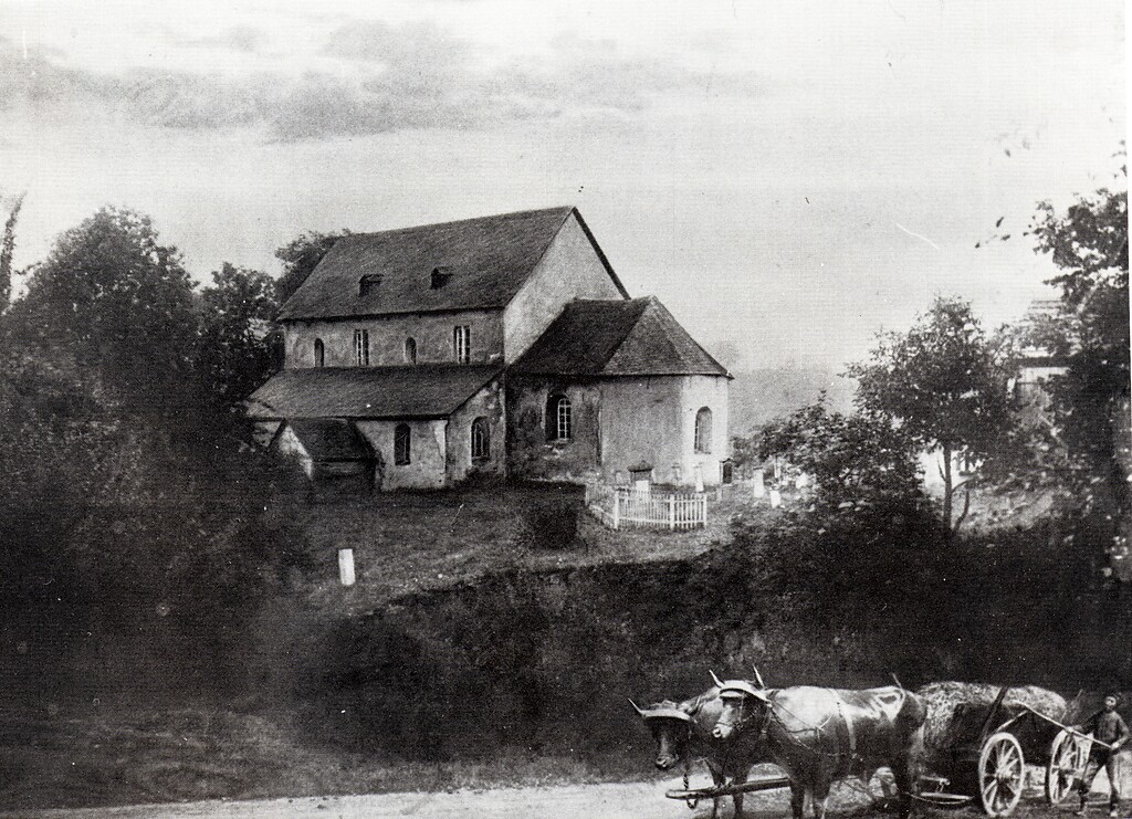 Zeichnung der Kirche in Birnbach, damals noch ohne Turm (um 1893)