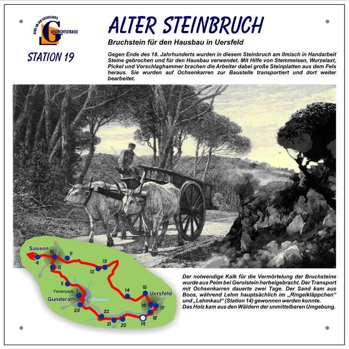 Informationstafel: Geschichtsstraße Abschnitt 1: Route Uersfeld-Gunderath, Station 19 Alter Steinbruch.