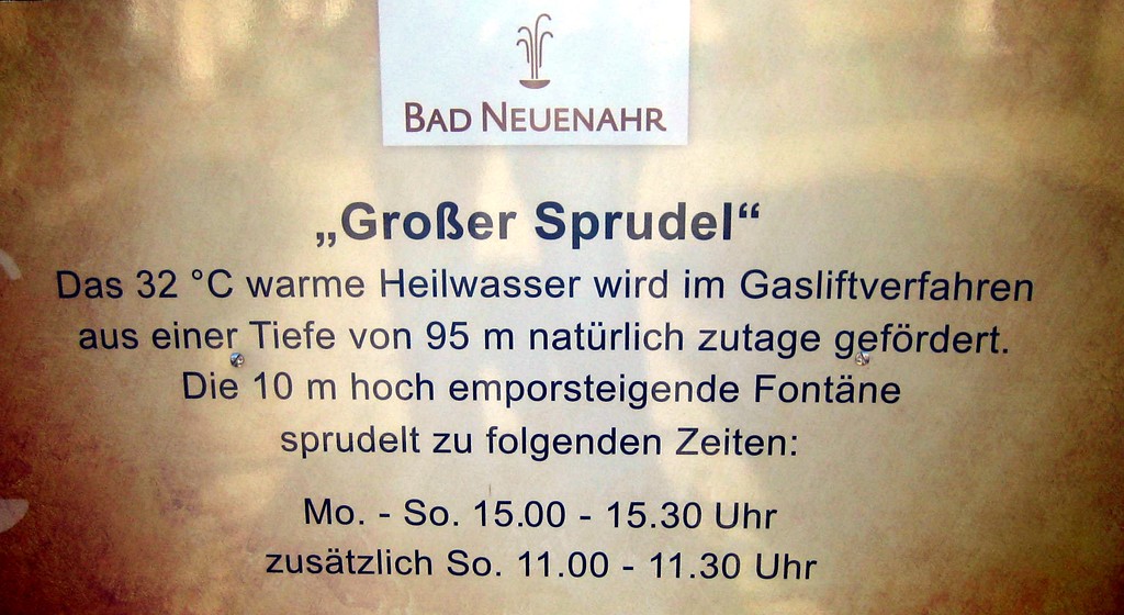 Informationstafel "Großer Sprudel" im Kurpark Bad Neuenahr (2015).