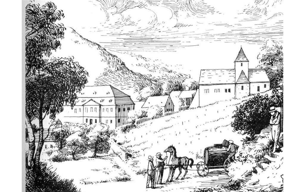 Zeichnung der Klosterkirche St. Johann in Albersweiler (Frühes 19. Jahrhundert)
