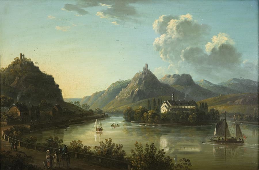 Anton Ditzler (1811-1845), Rolandseck und Siebengebirge, Öl auf Leinwand, 1831.