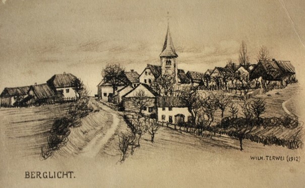 Zeichnung von Wilhelm Terwei mit Blick auf den Ort Berglicht, Ortsteil Berg (1912)