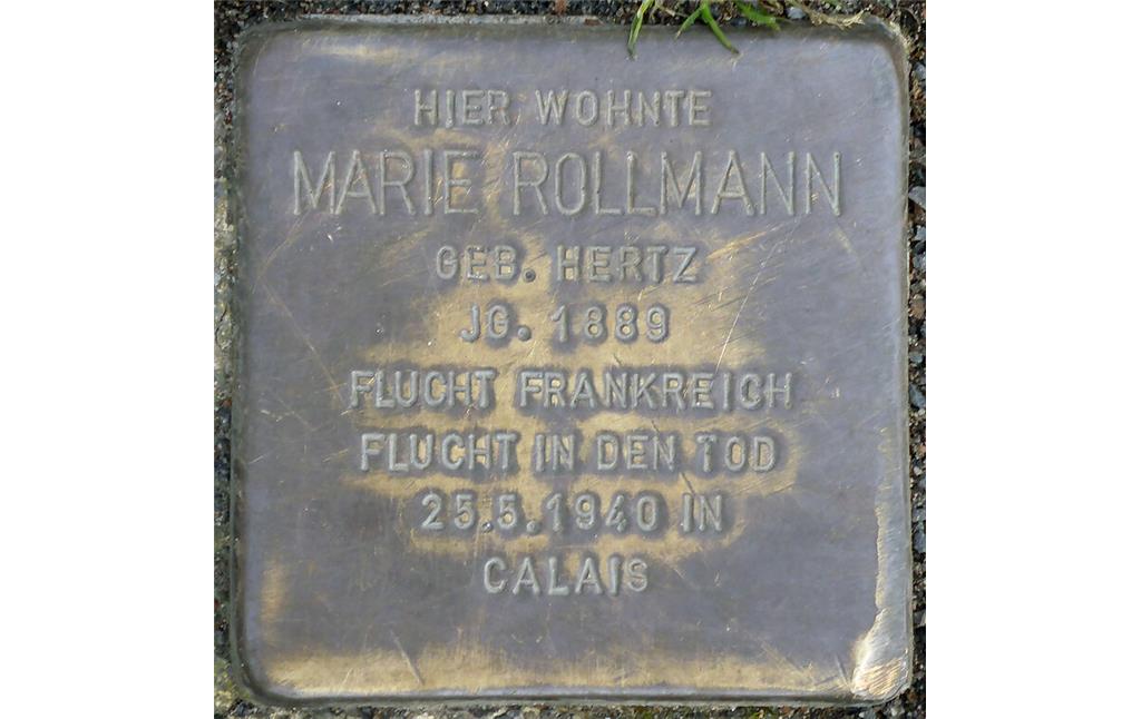 An der Köln-Marienburger Pferdmengesstraße 25 verlegter Stolperstein für Maria Mia Rollmann (1889-1940, geborene Hertz) (2015).