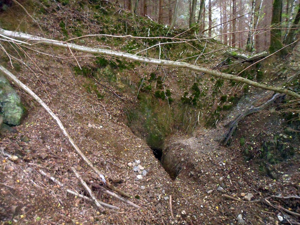 Eingang zum oberen Stollen der Grube Silberseifen im Walbachtal bei Roßbach (2014).