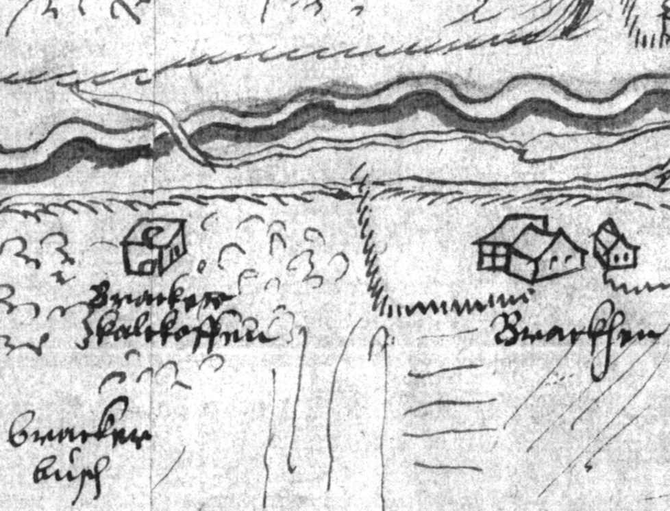 Karte von 1633 mit dem Kalkofen vom Huppertsbracken in Haan-Gruiten (Landesarchiv, Bestand RKG W 188/471 Vol. II)