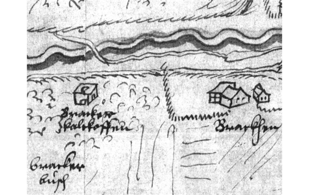Karte von 1633 mit dem Kalkofen vom Huppertsbracken in Haan-Gruiten (Landesarchiv, Bestand RKG W 188/471 Vol. II)