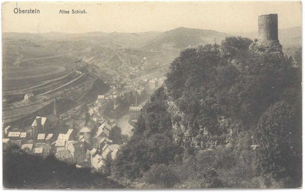 Historische Fotografie mit dem Blick von der Burg Bosselstein auf Oberstein (1911)