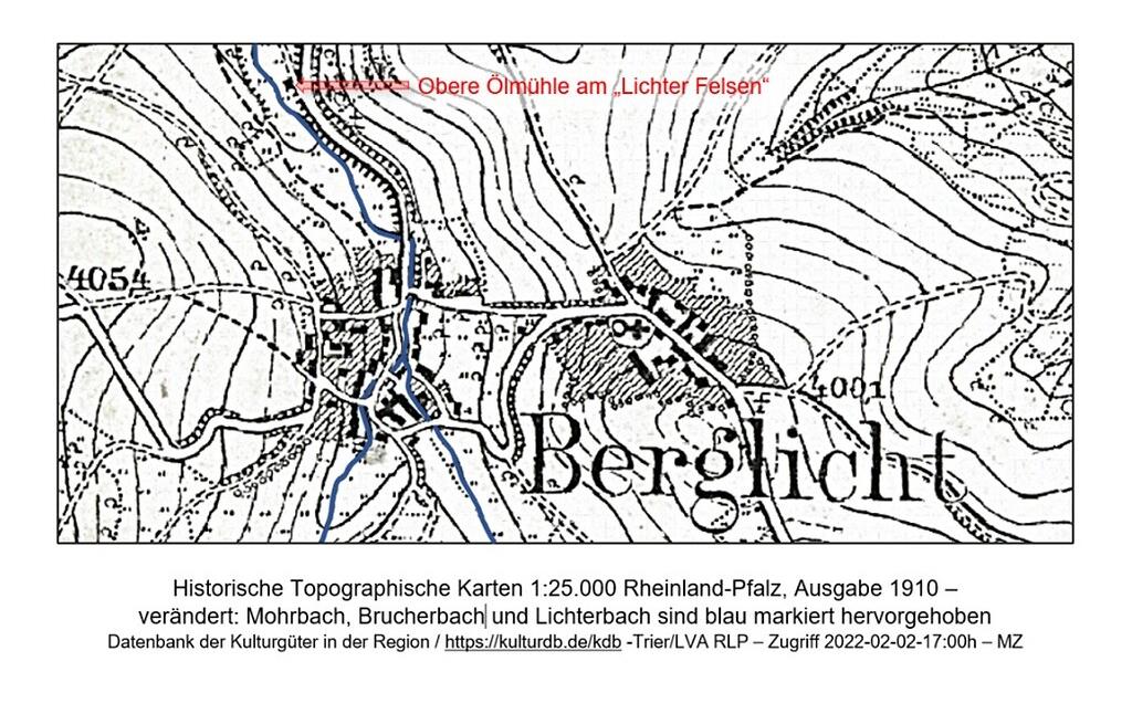 Historische Topographische Karte mit der Ortslage Berglicht (1910)